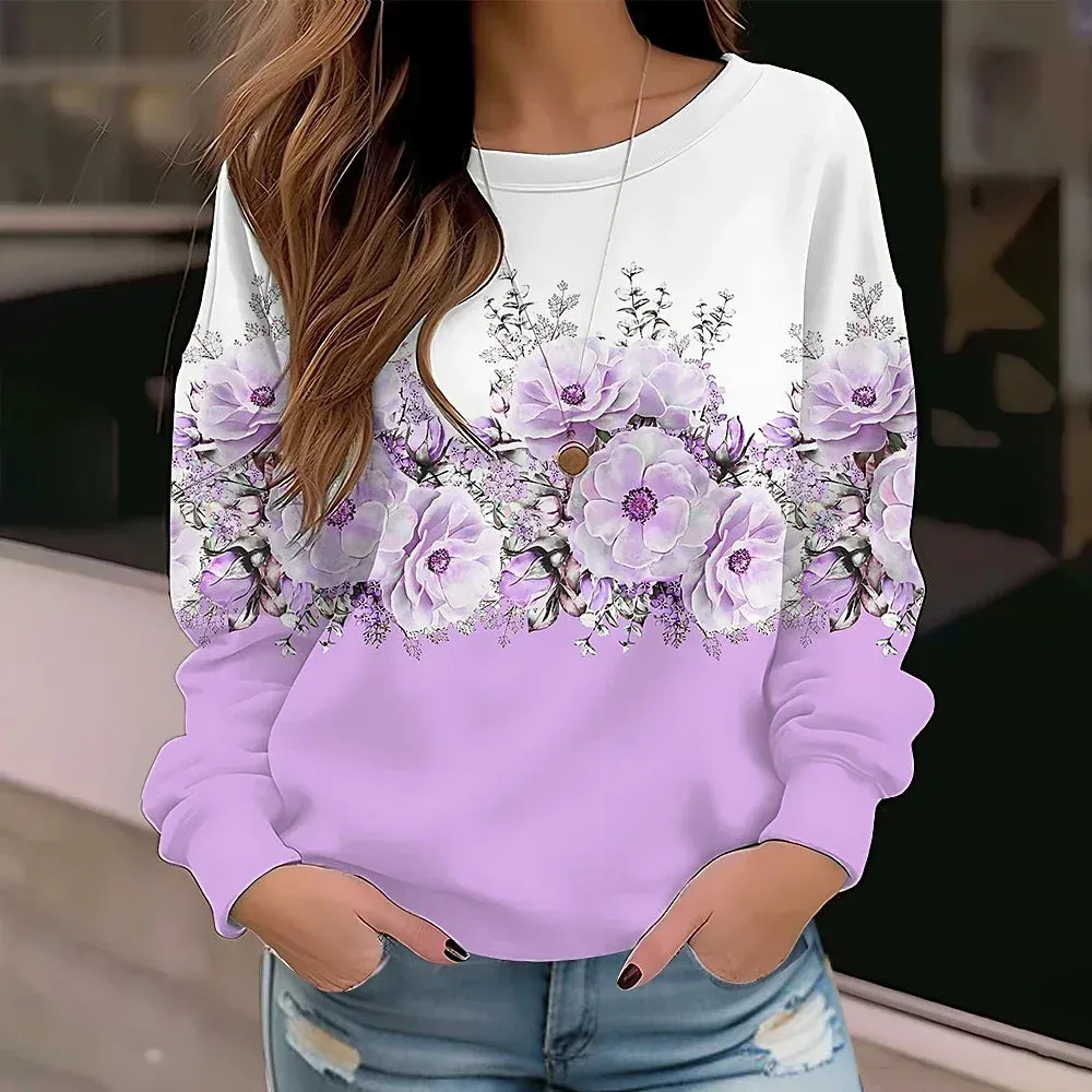 2024 Autumn Winter Pullover Fashion Clothes New Design Printed Hoodie Casual Tee Women's Sweatshirts Vintage Elegant Top