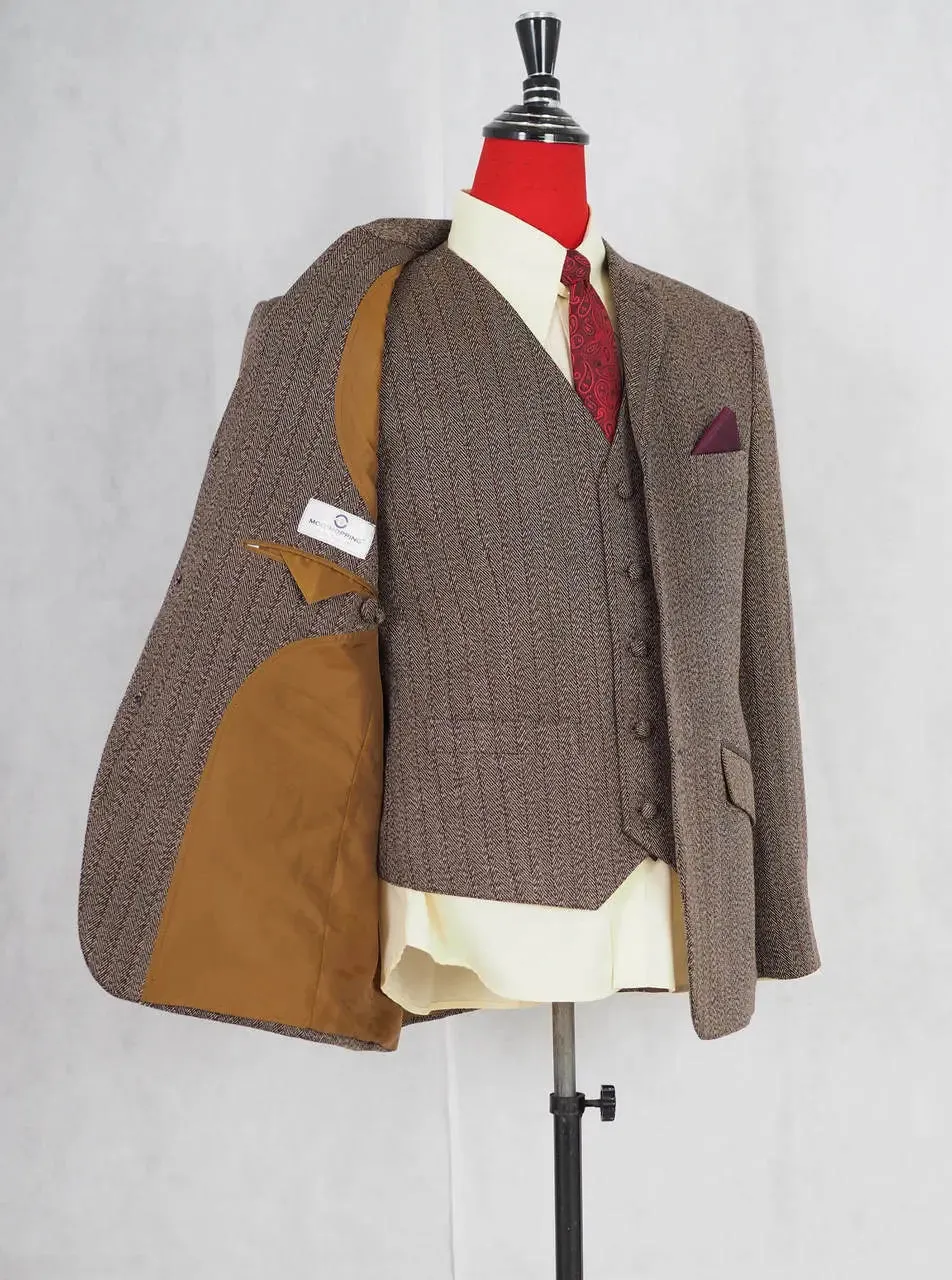 3 Piece Suit | Brown Herringbone Tweed Suit