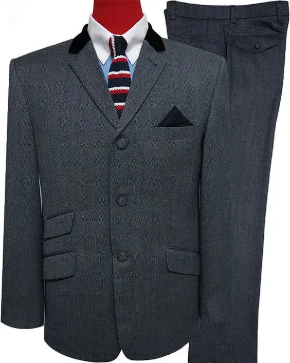 60s Mod Style Herringbone Tweed Suit