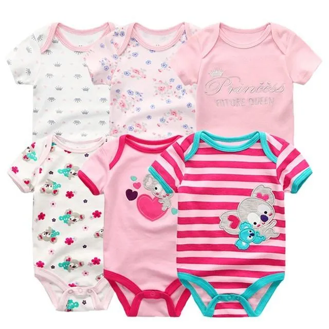 6pcs/lot 100%Cotton Baby Bodysuit Newborn Short Sleeve Overalls Toddler Boy Girl Jumpsuit clothes Body Baby Suits sets