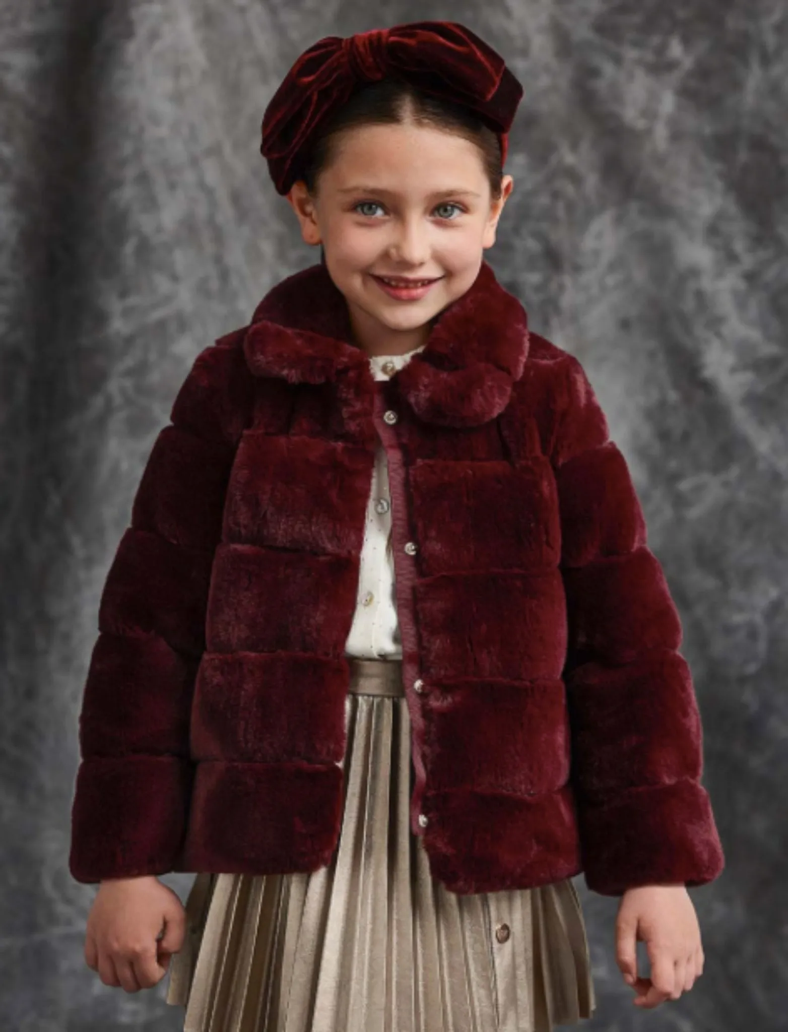 Abel & Lula Girls Plum Faux Fur Coat