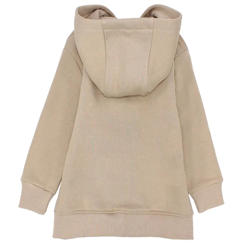 Beige Long-Sleeved Zip-Up Hoodie