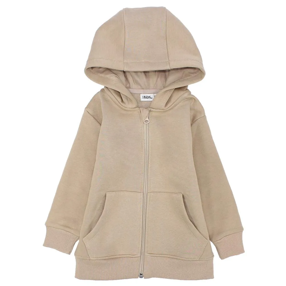 Beige Long-Sleeved Zip-Up Hoodie