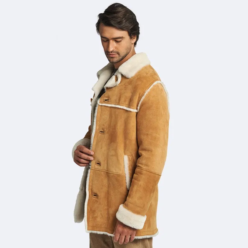 Best Winter Leather Sheepskin Tan Leather Coat