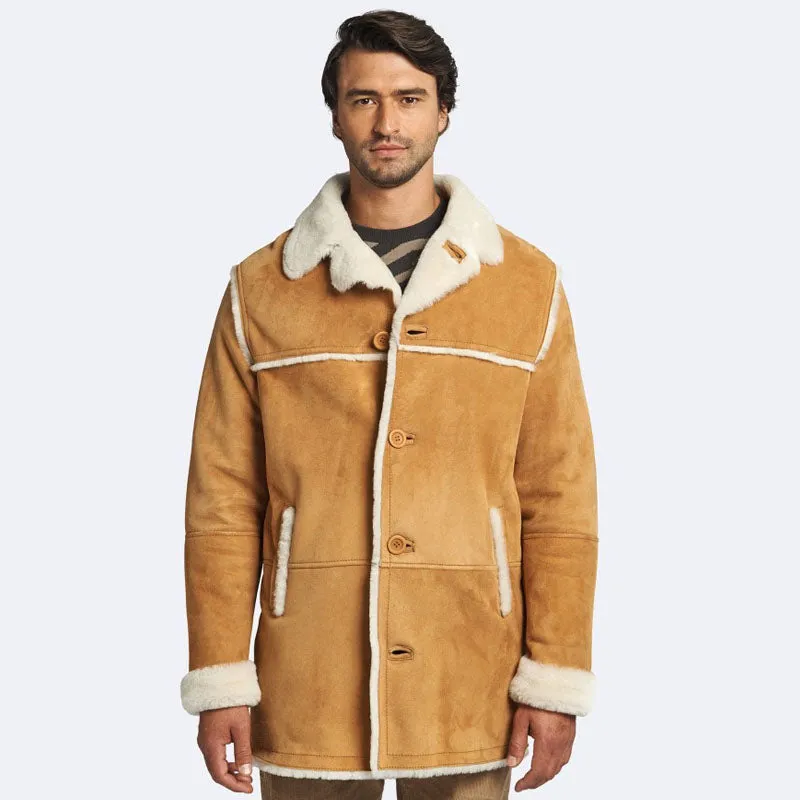 Best Winter Leather Sheepskin Tan Leather Coat