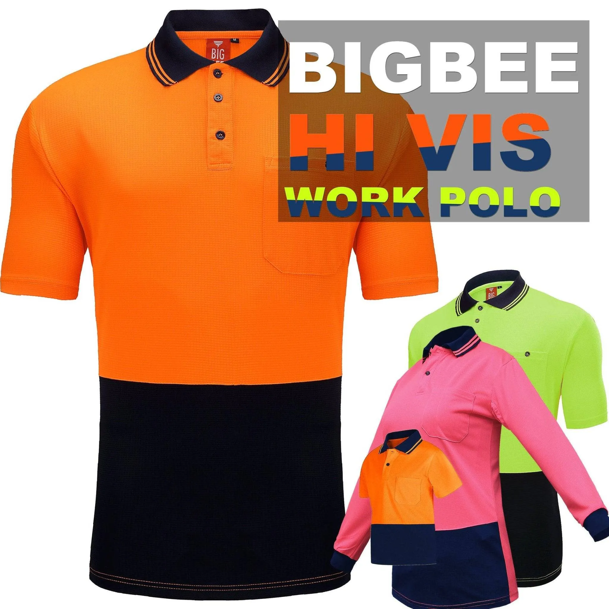 Big Bee Kids Hi Vis Polo Shirts, Pink Orange Yellow