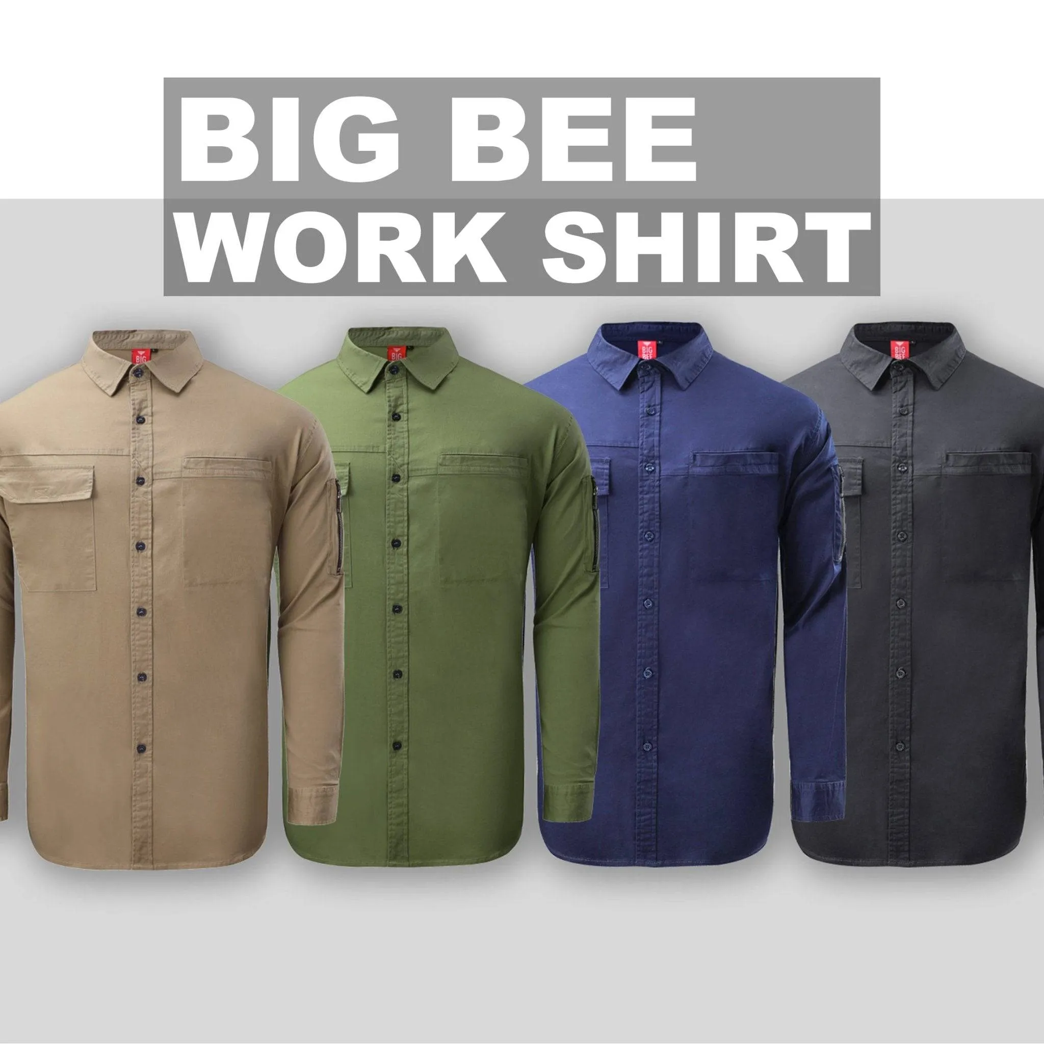 Big Bee PULSE Mens Hi-Vis Work Shirts, Stretch Cotton