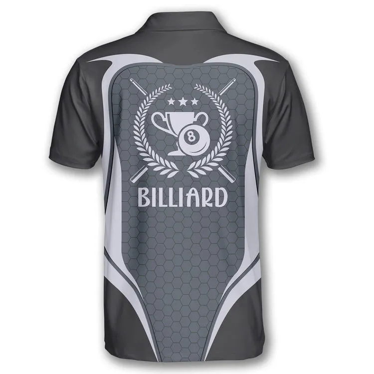 Billiard Grey Honeycomb Pattern Emblem Custom Billiard Shirts for Men, Custom Billiard Shirts for Team, Billiard Polo Shirts