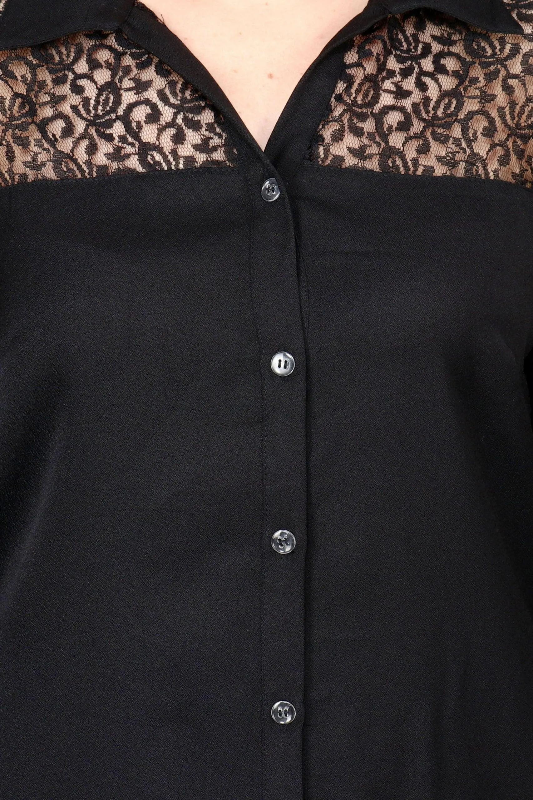 Black Solid Shirt with Net Front