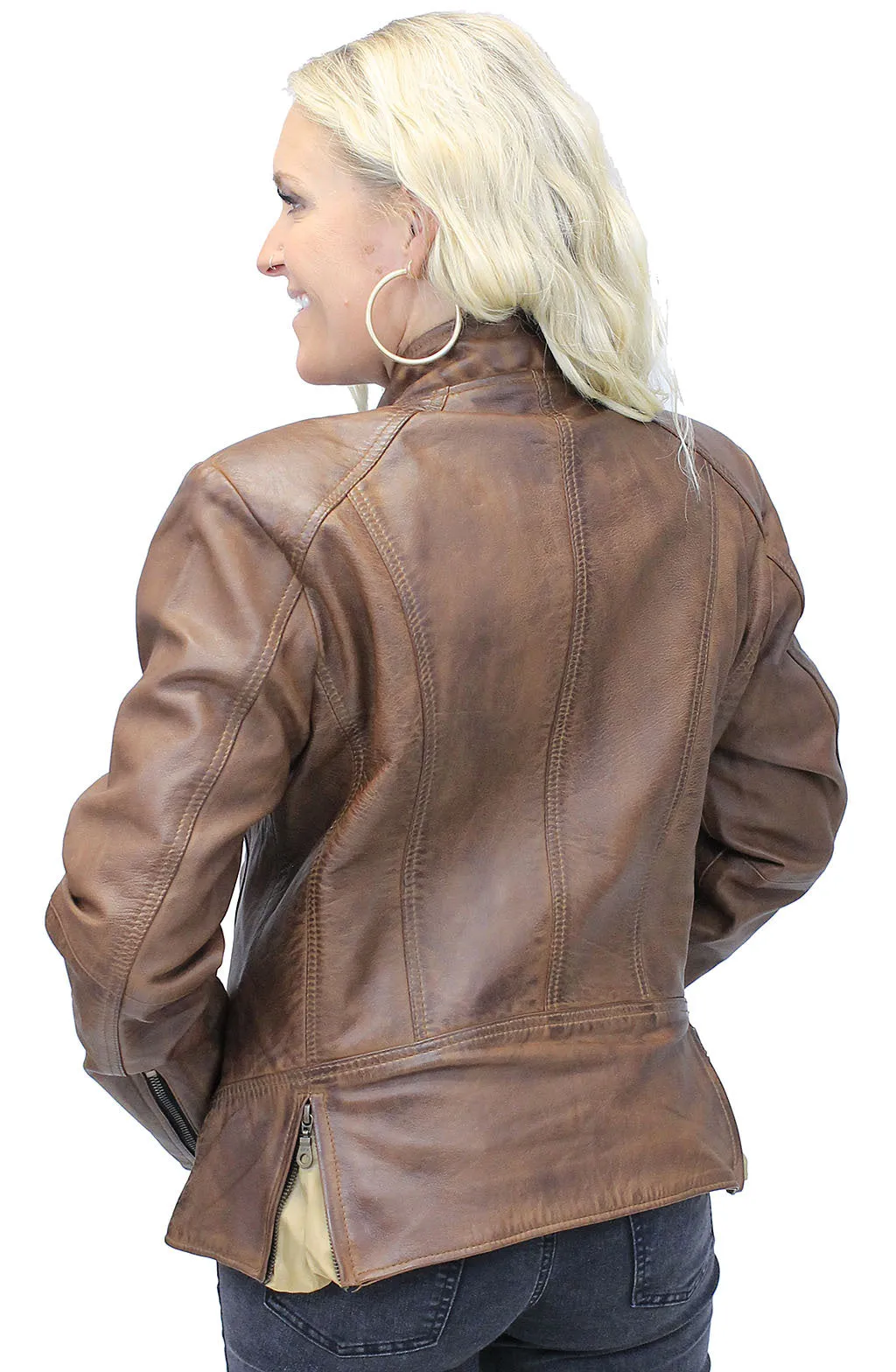 Brown Jane Leather Jacket w/CC Pockets #LA89611GN