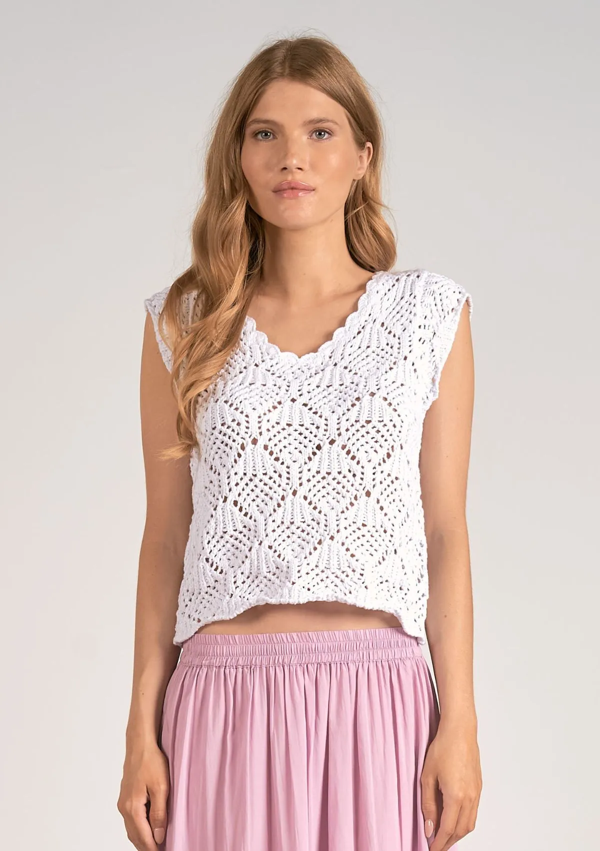 Cap Sleeve Crochet Sweater - White