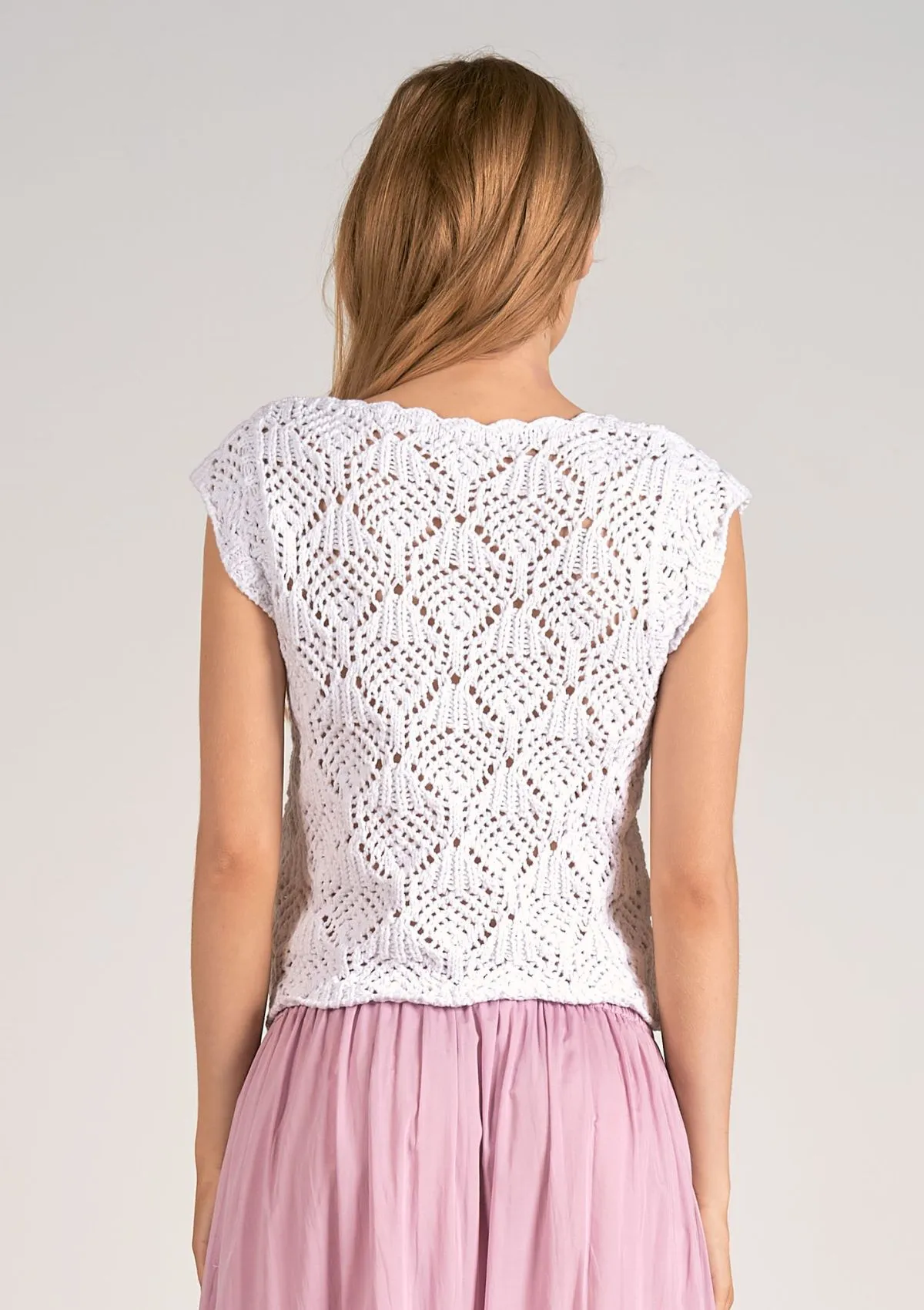 Cap Sleeve Crochet Sweater - White