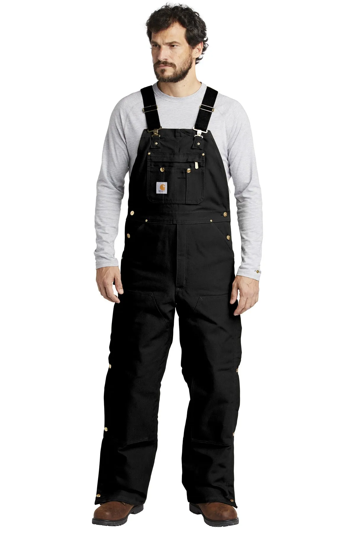 Carhartt ® Duck Quilt-Lined Zip-To-Thigh Bib Overalls. CTR41