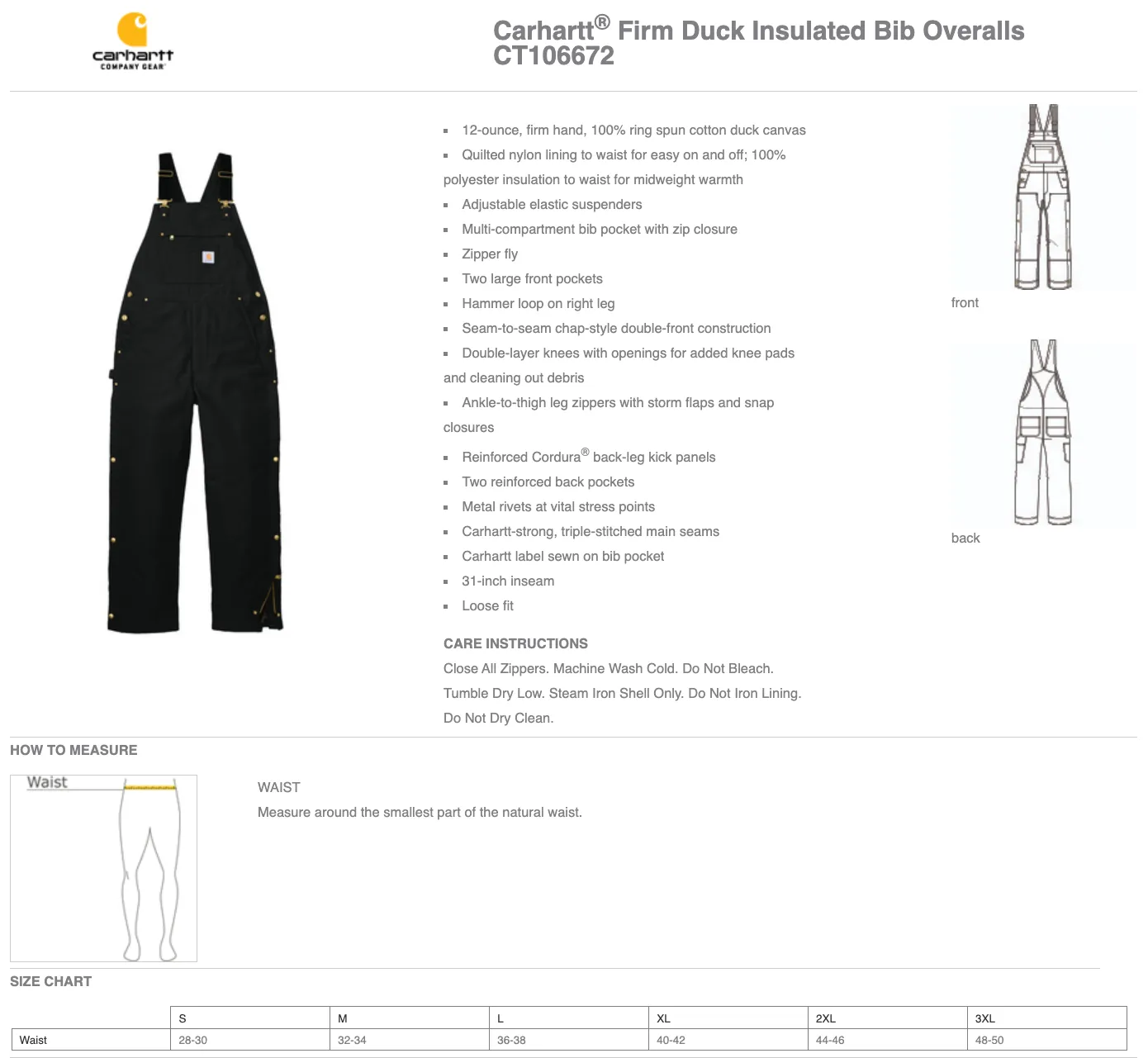 Carhartt® Firm Duck Insulated Bib Overalls