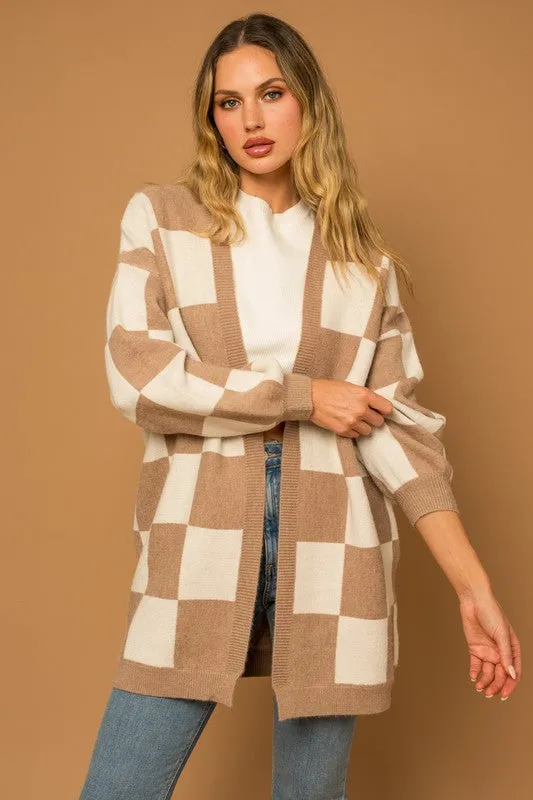 Checker Graphic Sweater Cardigan