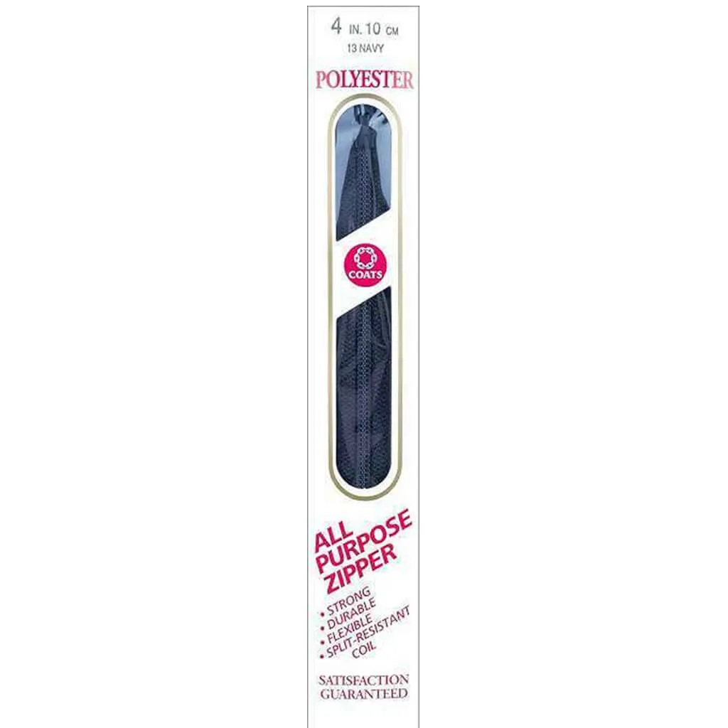 Coats All-Purpose Plastic Zipper 4in Navy