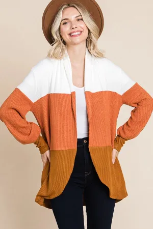 Color Block Ribbed Cocoon Cardigan in Cinnamon