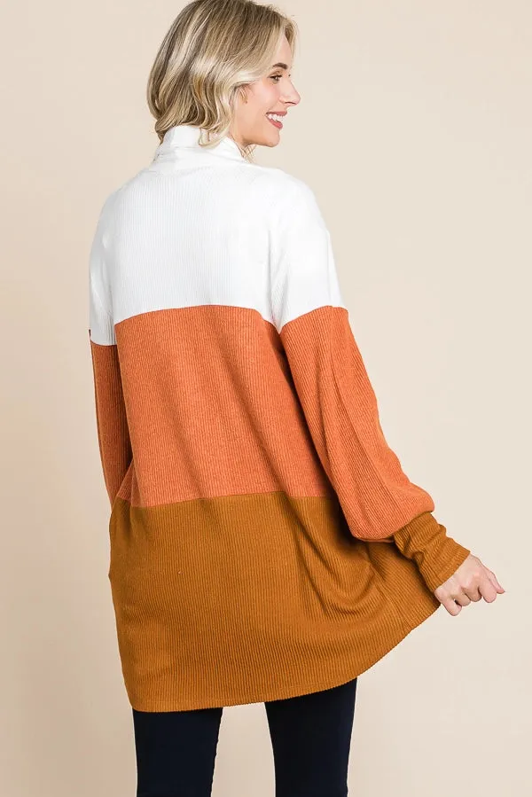 Color Block Ribbed Cocoon Cardigan in Cinnamon