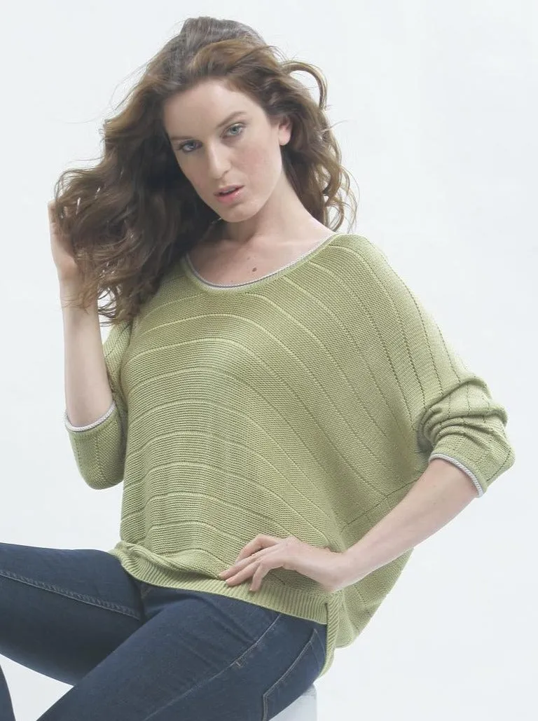 Contrast Piping Pullover in Silk/Linen Blend