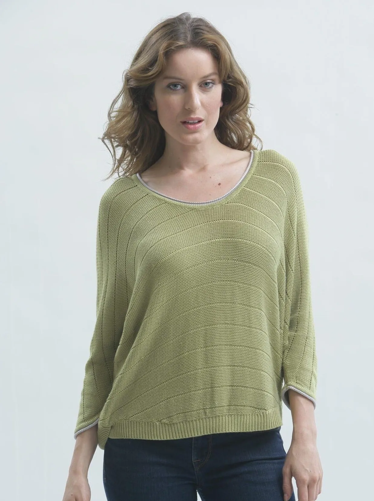 Contrast Piping Pullover in Silk/Linen Blend