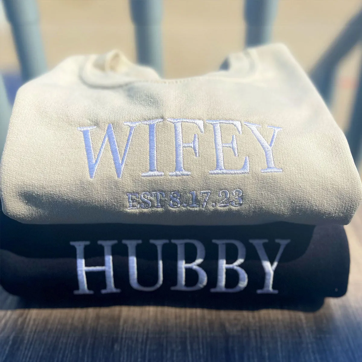 Customized Wifey and Hubby Sweatshirts, Bridal Couple Pullover, Personalized Wifey Sweater, Honeymoon Gift