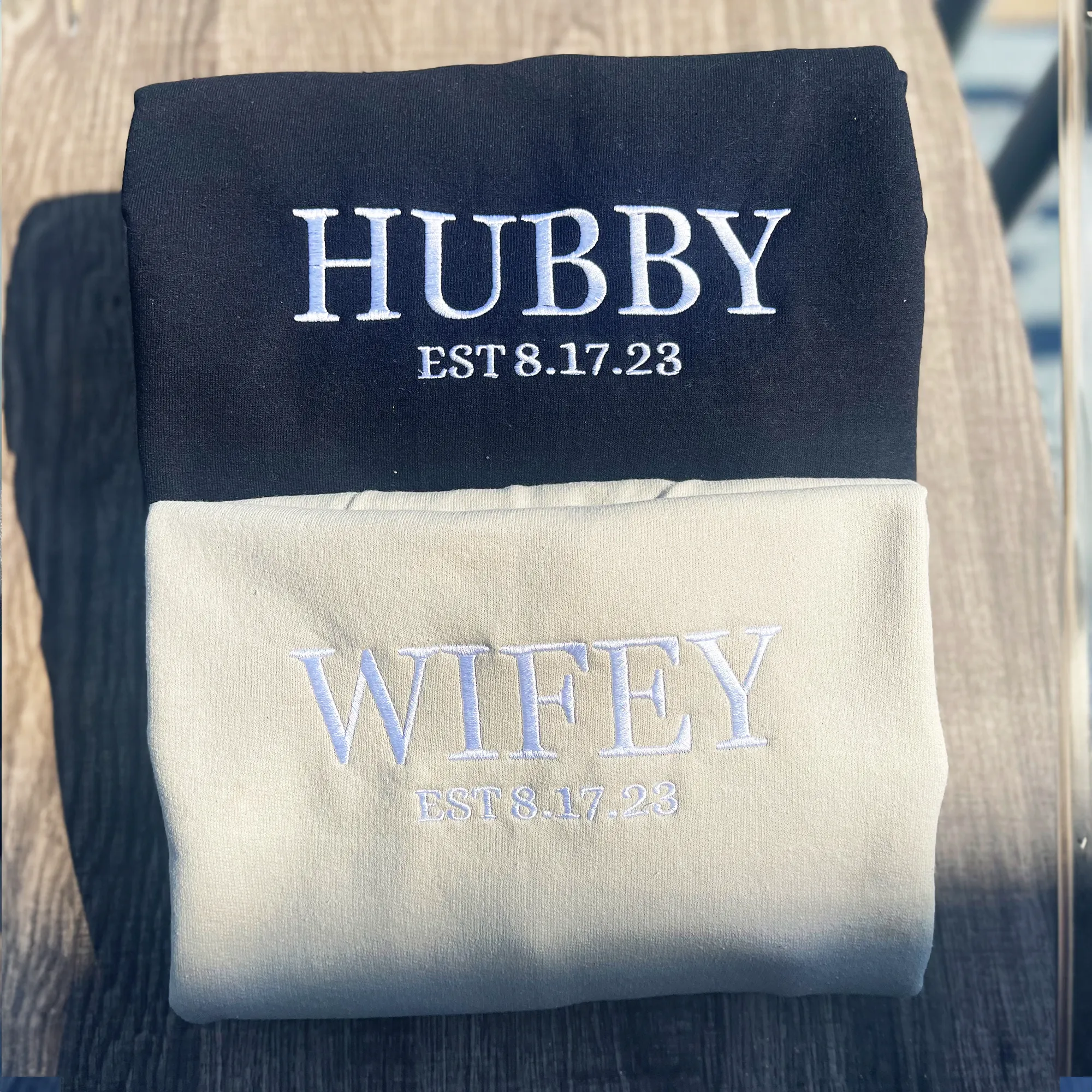 Customized Wifey and Hubby Sweatshirts, Bridal Couple Pullover, Personalized Wifey Sweater, Honeymoon Gift