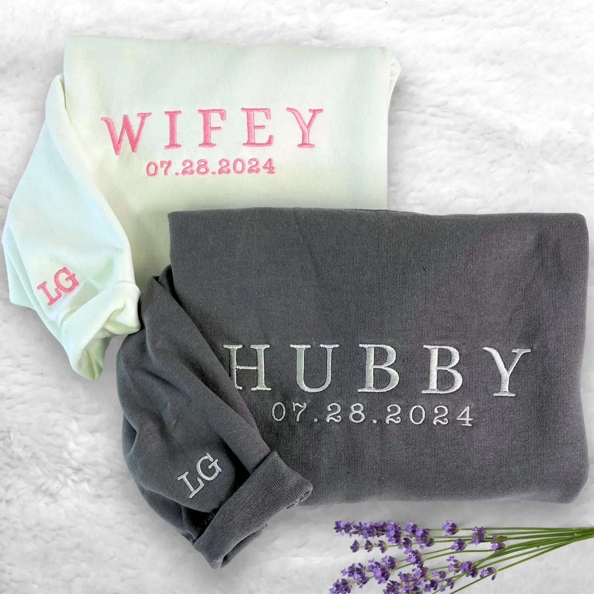 Customized Wifey and Hubby Sweatshirts, Bridal Couple Pullover, Personalized Wifey Sweater, Honeymoon Gift