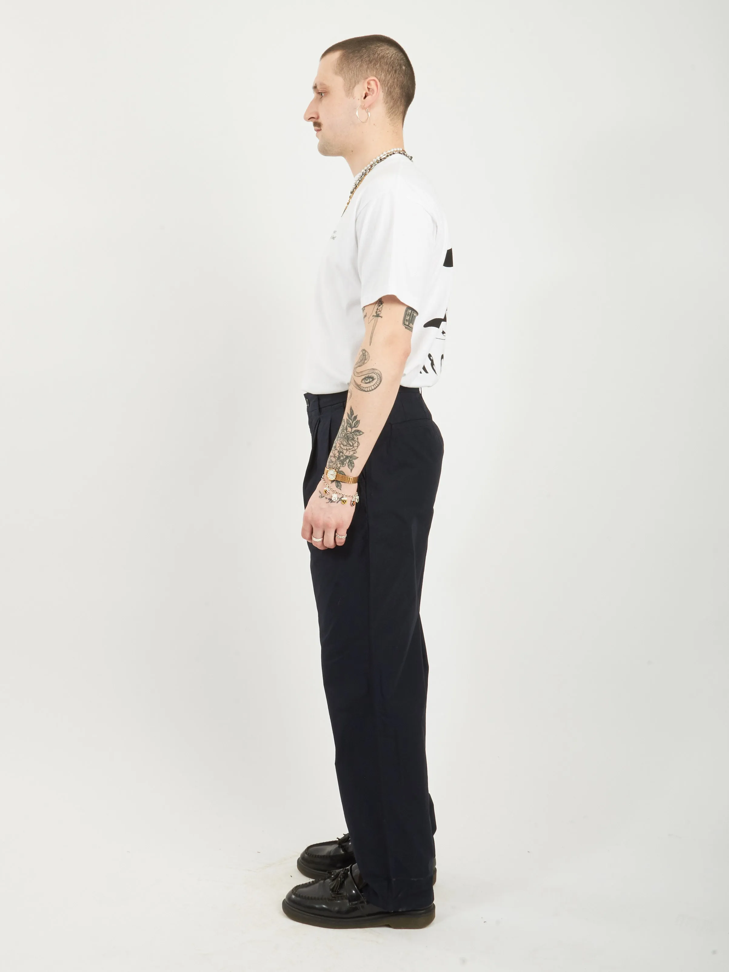 Dark Navy Benn Relaxed Typewriter Pleated Trouser