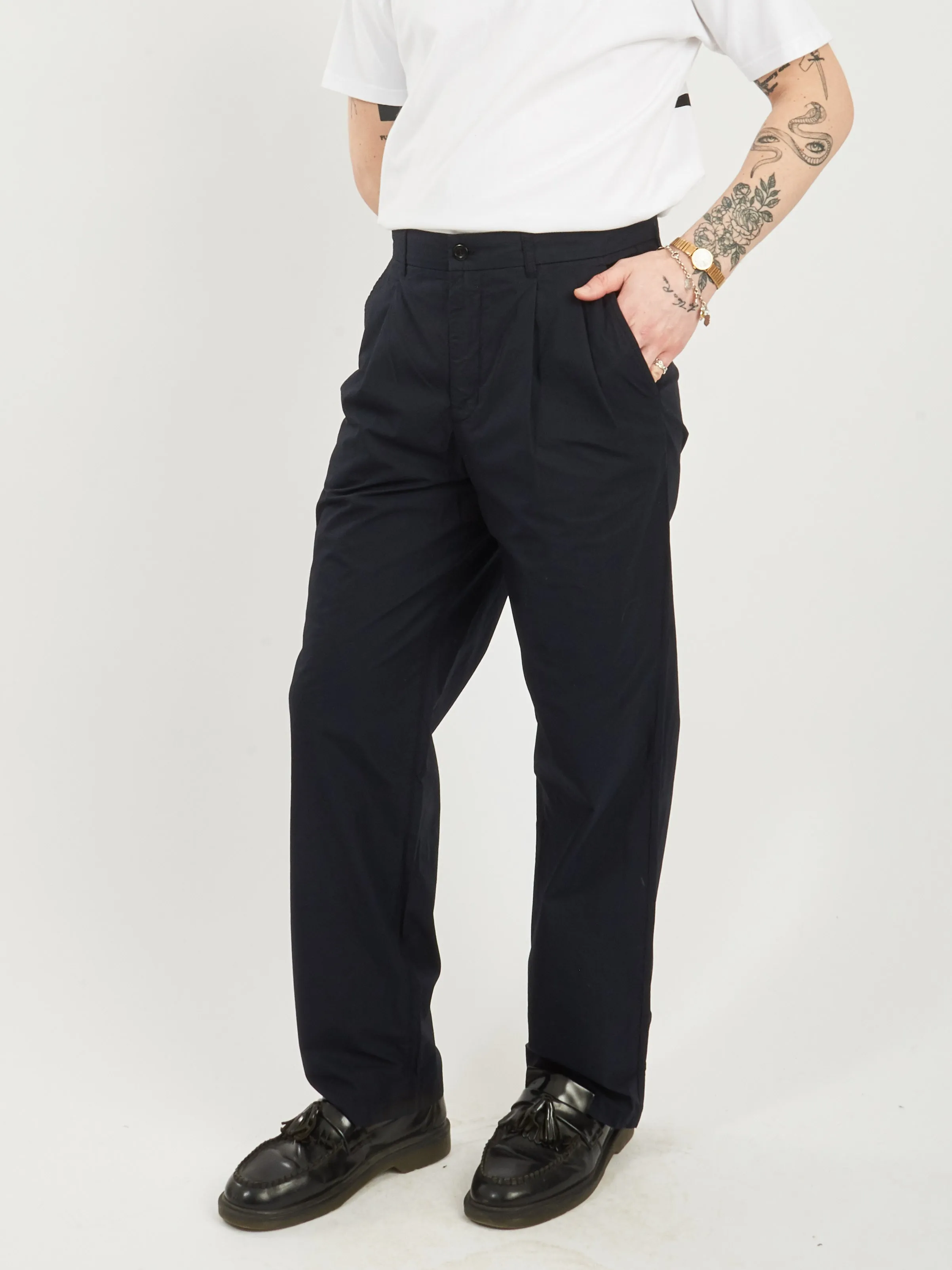 Dark Navy Benn Relaxed Typewriter Pleated Trouser