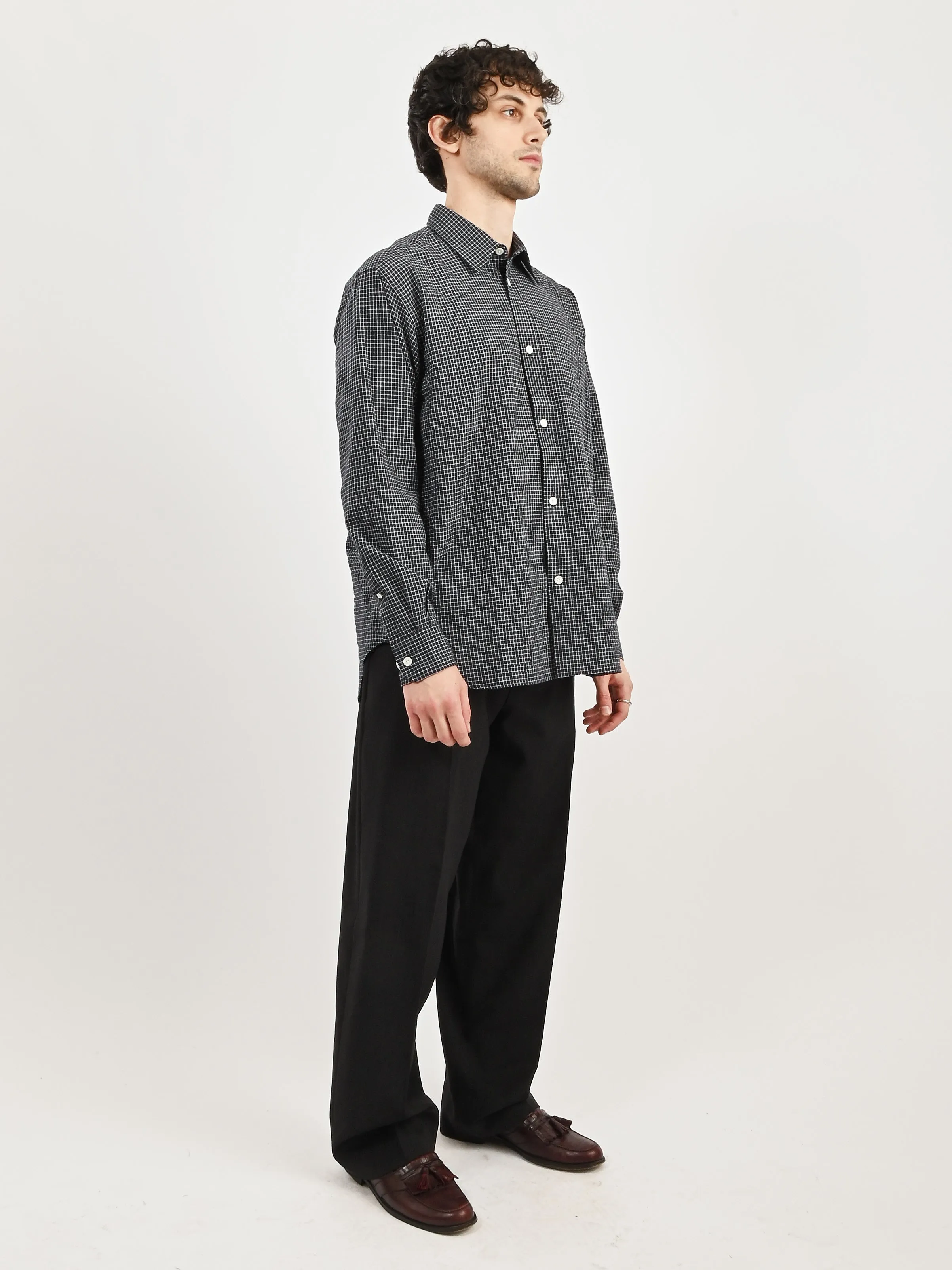 Dark Navy Mo Check Oversized Shirt