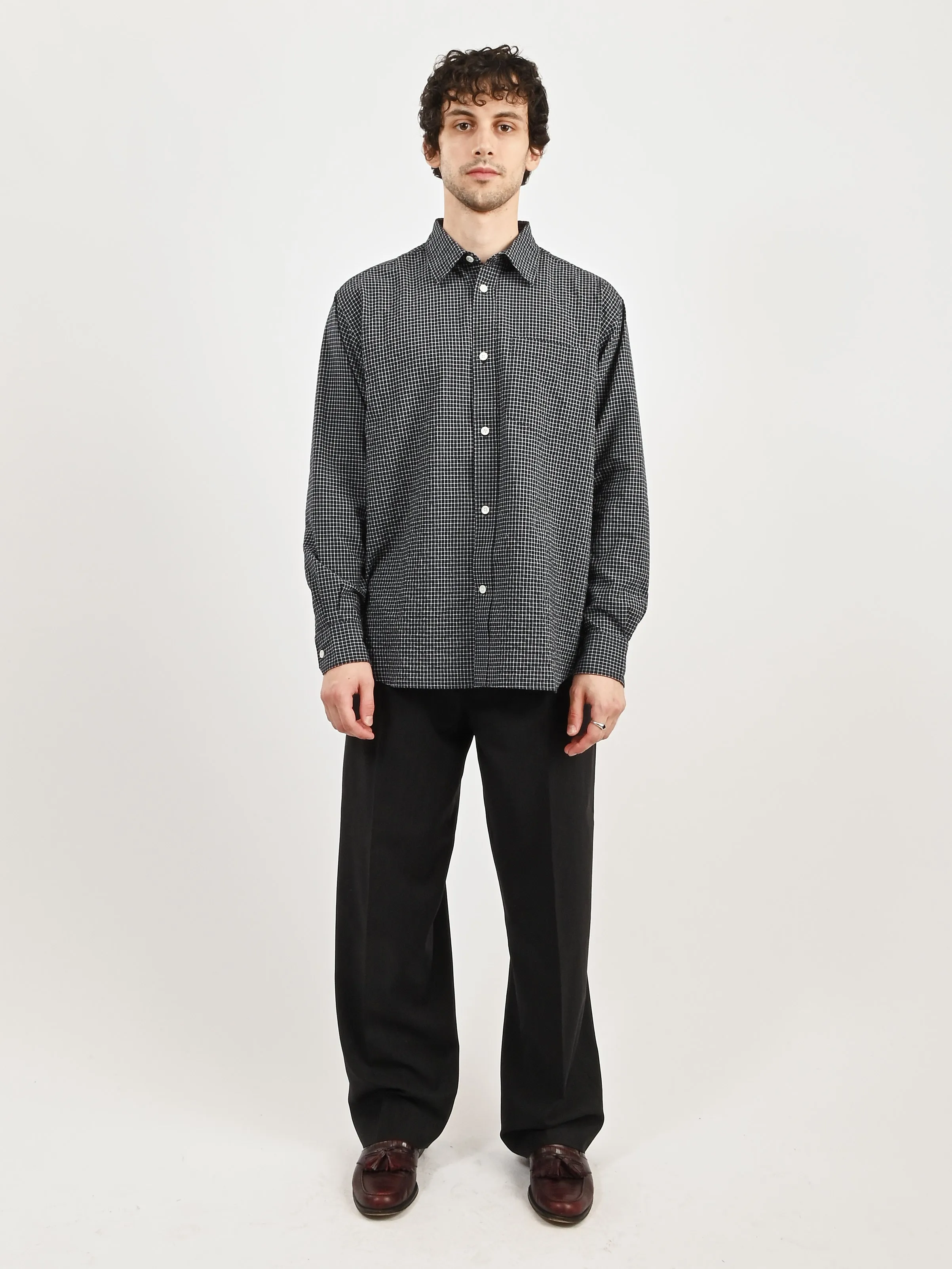 Dark Navy Mo Check Oversized Shirt