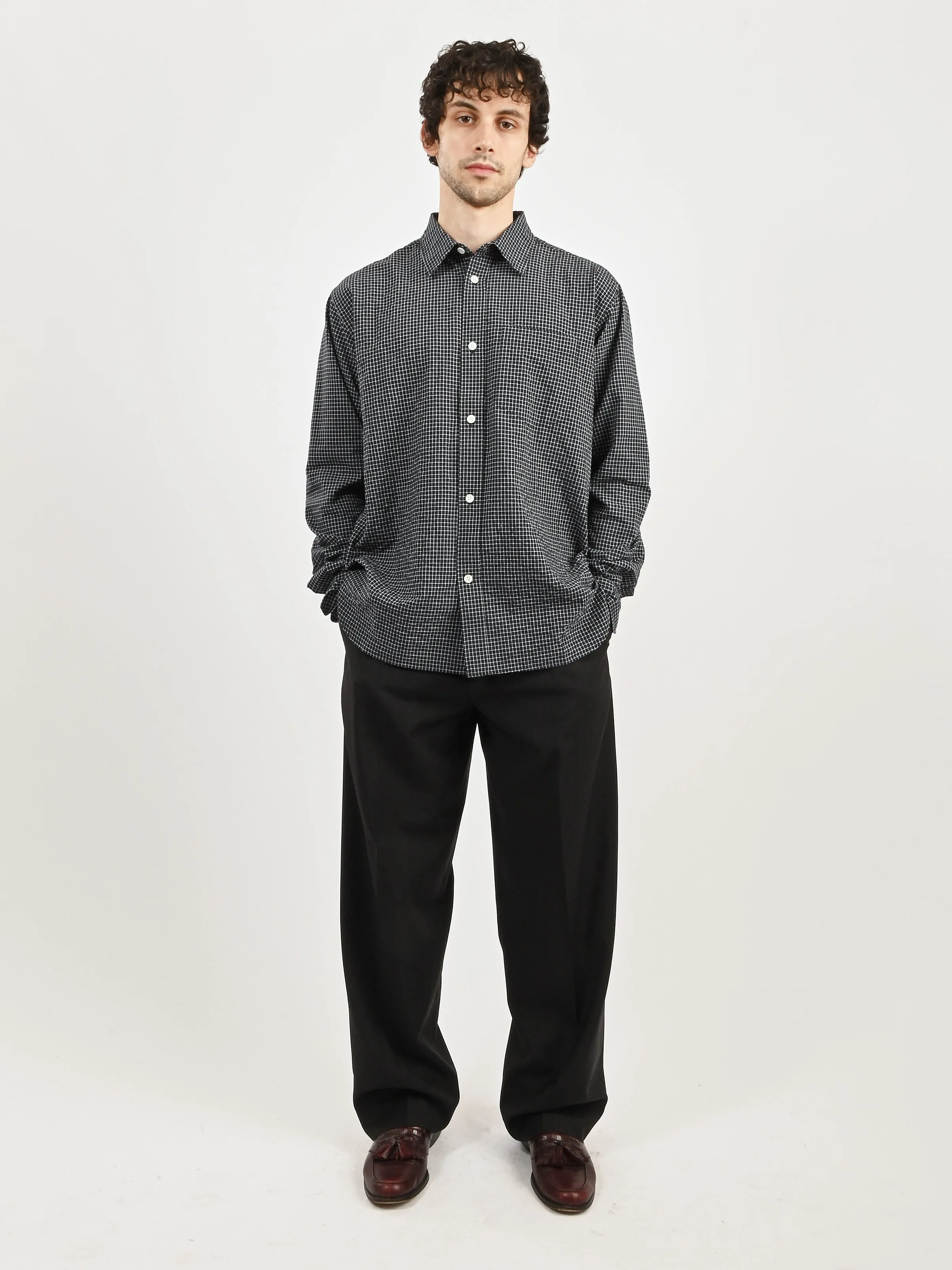 Dark Navy Mo Check Oversized Shirt