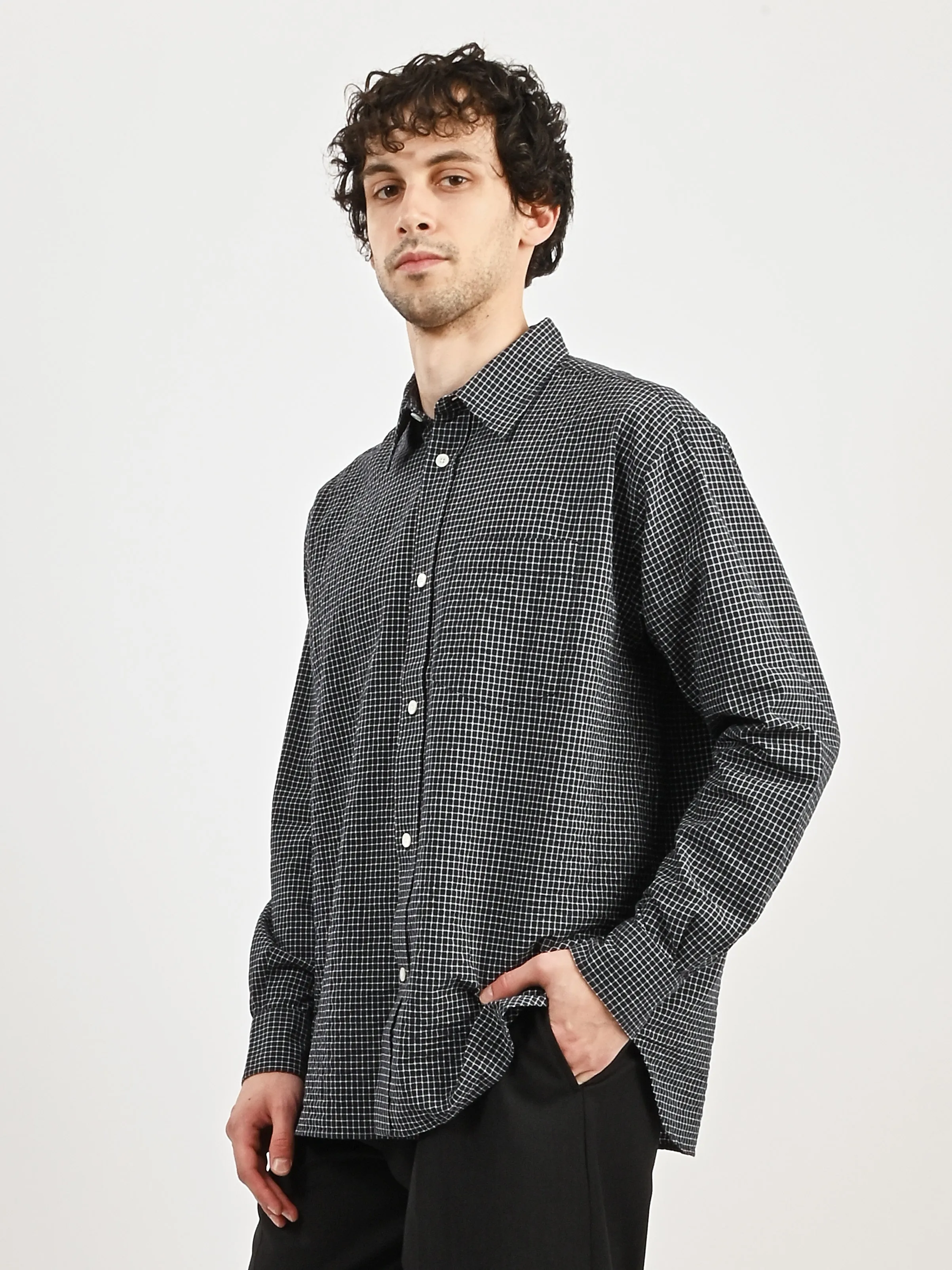 Dark Navy Mo Check Oversized Shirt