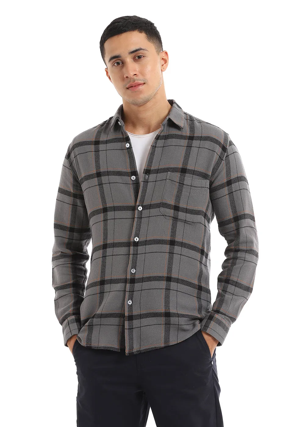 Dobby Steel Grey Check Shirt