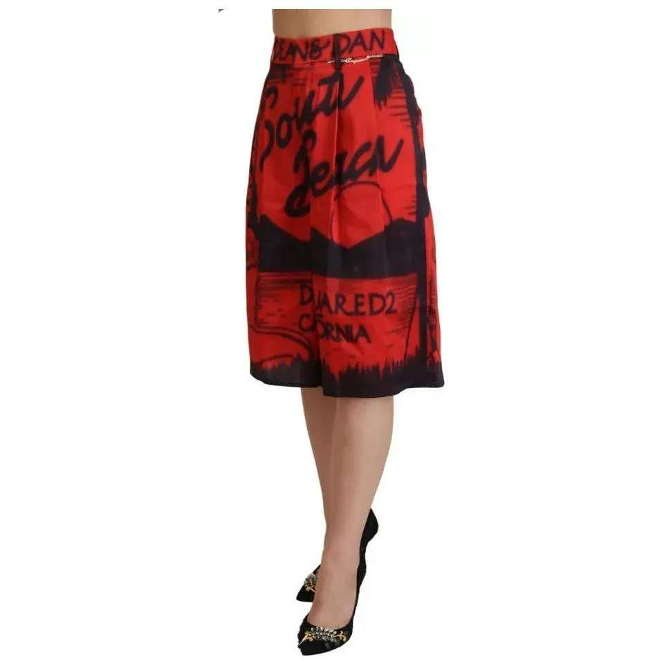 Dsquared² Red Printed High Waist Wide Leg Cropped Pants