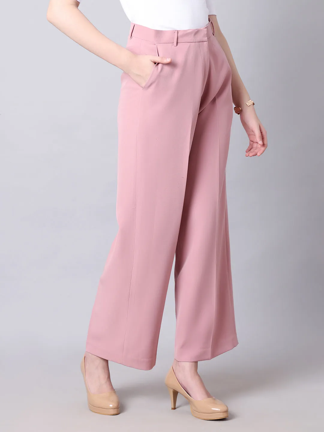 Dusty Pink Blended Empowered Chic Wide Leg Trouser