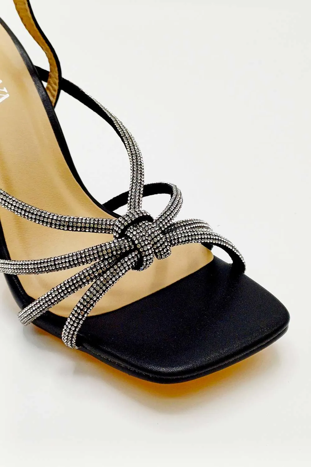 Elliana Diamante Embellished Heeled Sandals in Black