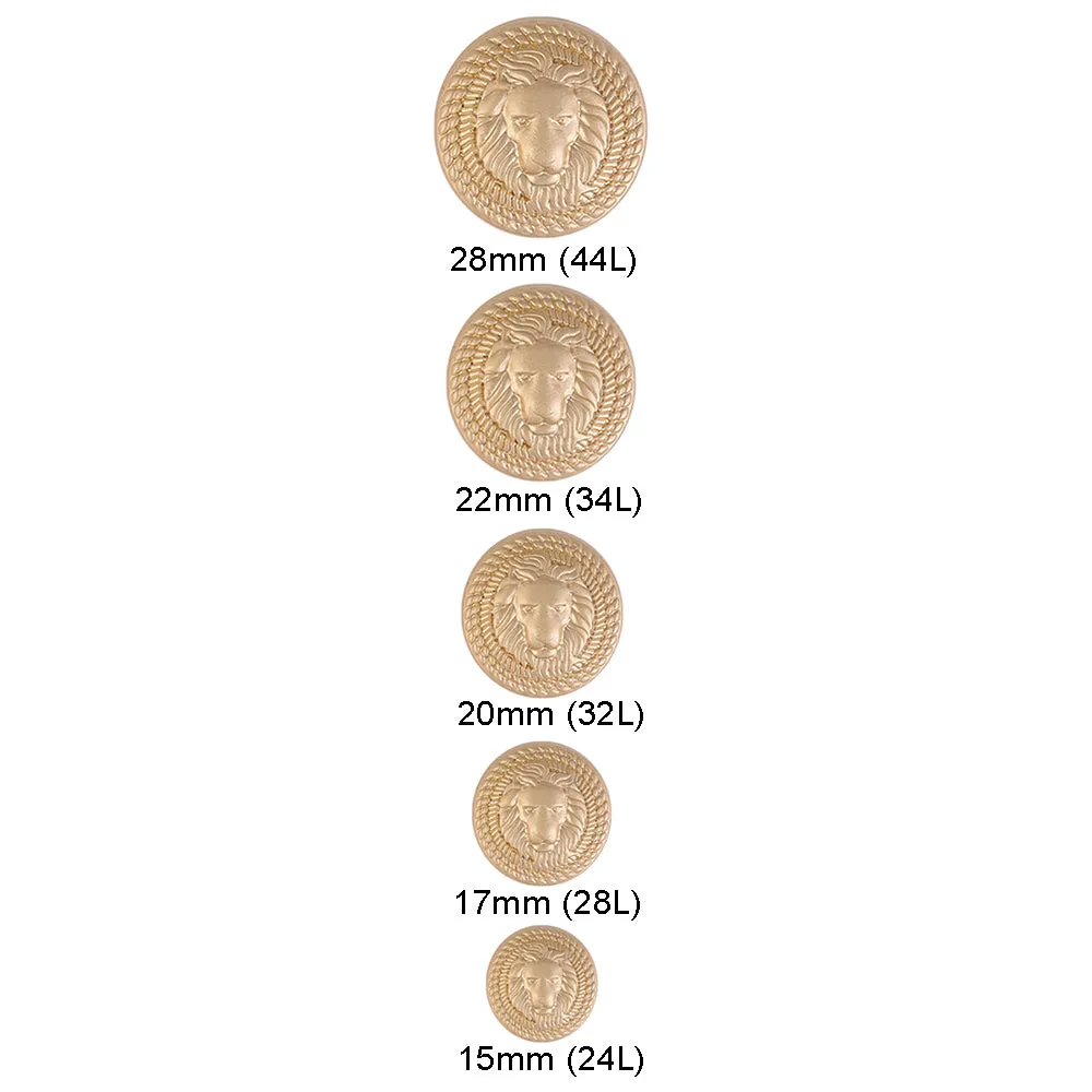 Embossed Lion Face Matte Gold Round Shape Shank Metal Button