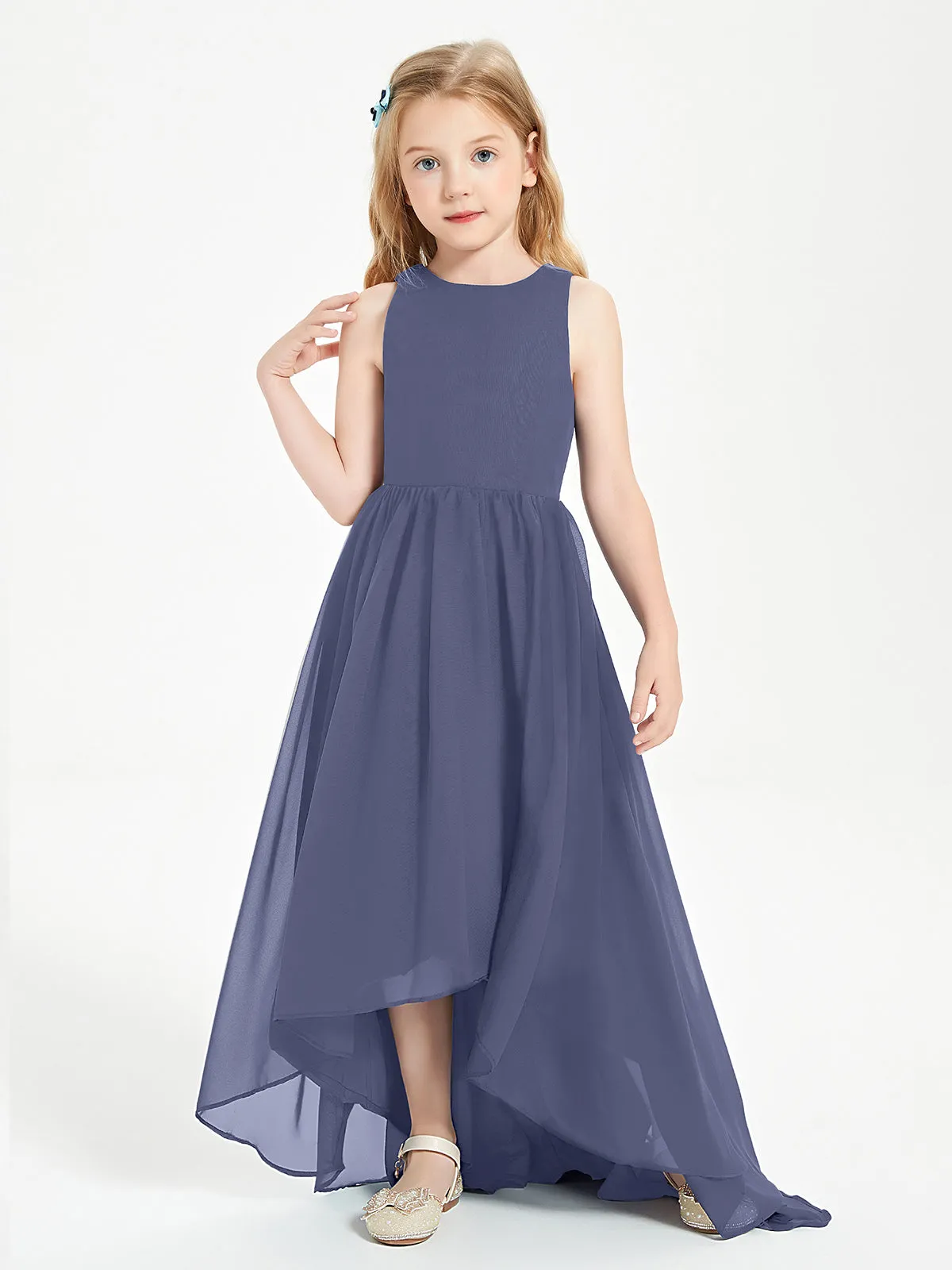 Exquisite Asymmetrical Junior Bridesmaid Dresses Scoop Neck Stormy