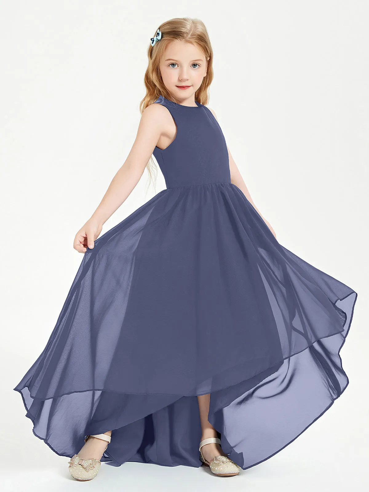 Exquisite Asymmetrical Junior Bridesmaid Dresses Scoop Neck Stormy