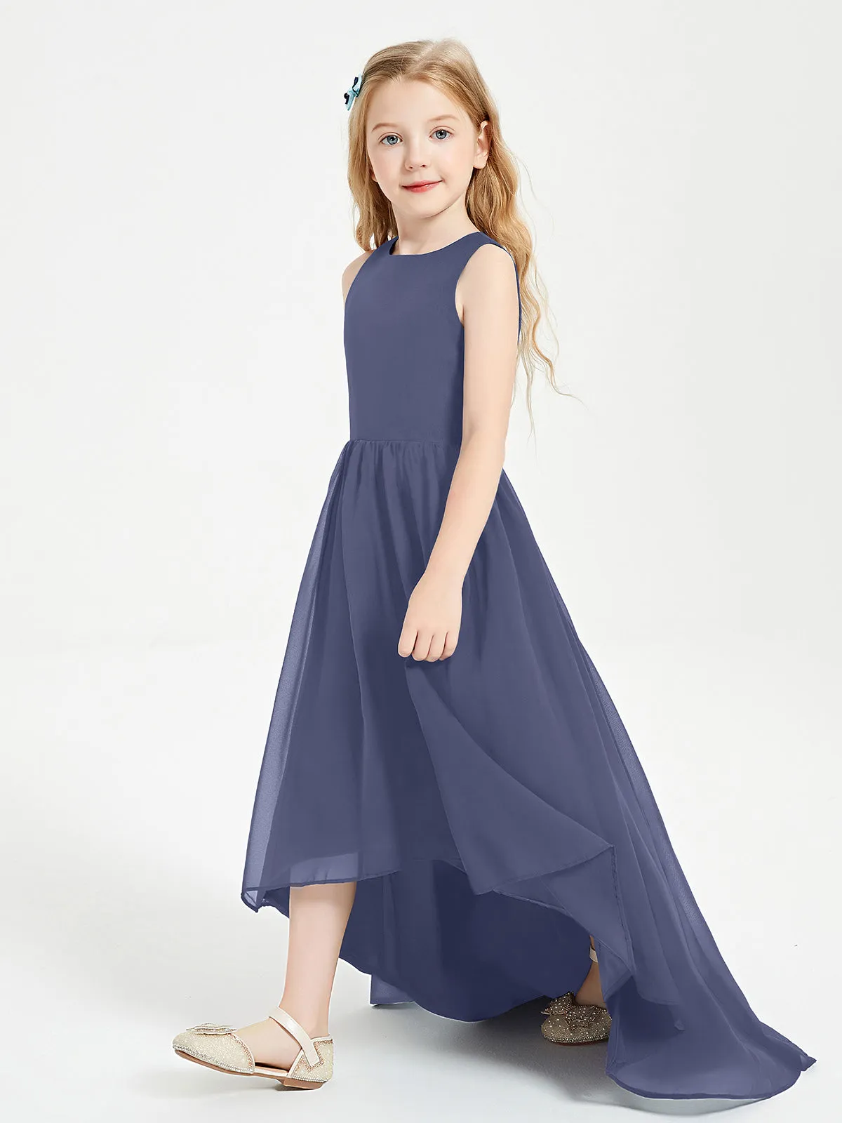 Exquisite Asymmetrical Junior Bridesmaid Dresses Scoop Neck Stormy