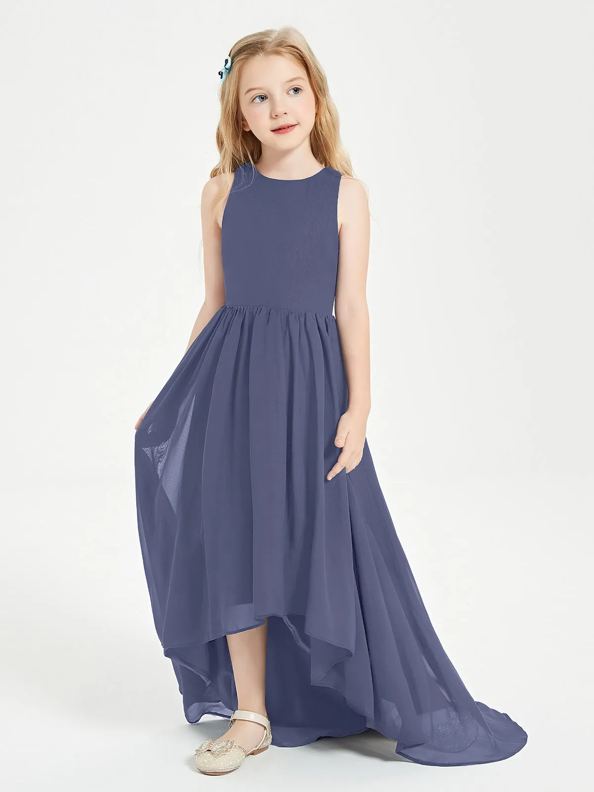 Exquisite Asymmetrical Junior Bridesmaid Dresses Scoop Neck Stormy