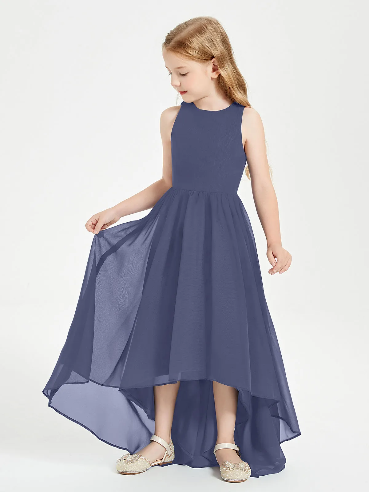 Exquisite Asymmetrical Junior Bridesmaid Dresses Scoop Neck Stormy