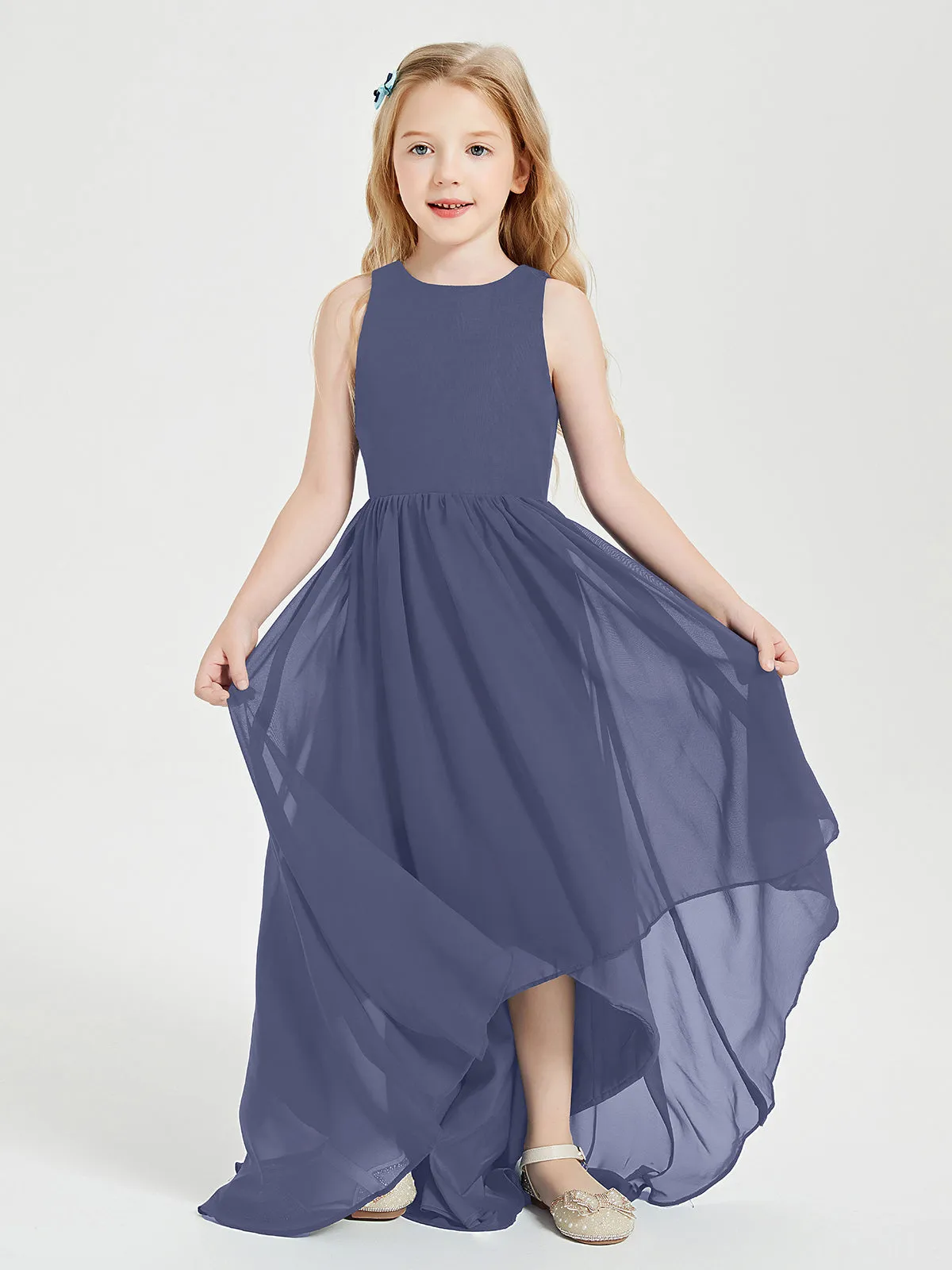 Exquisite Asymmetrical Junior Bridesmaid Dresses Scoop Neck Stormy