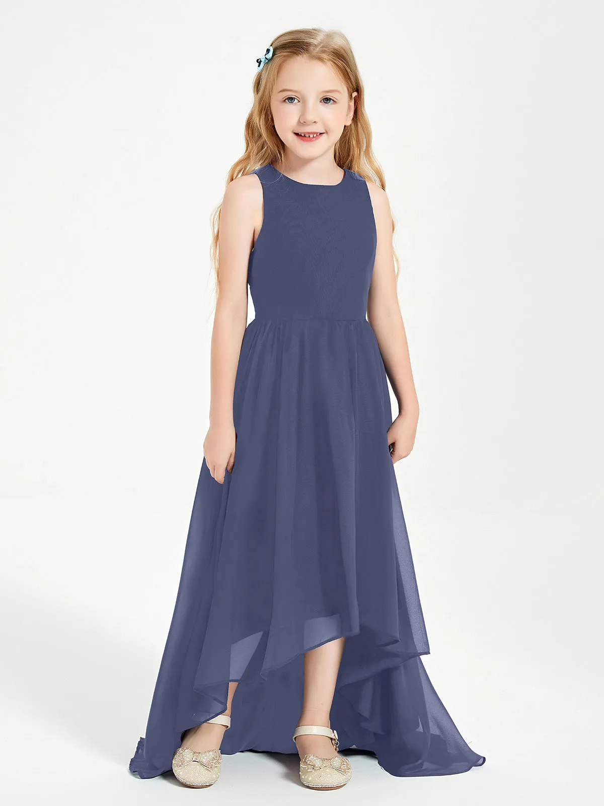 Exquisite Asymmetrical Junior Bridesmaid Dresses Scoop Neck Stormy