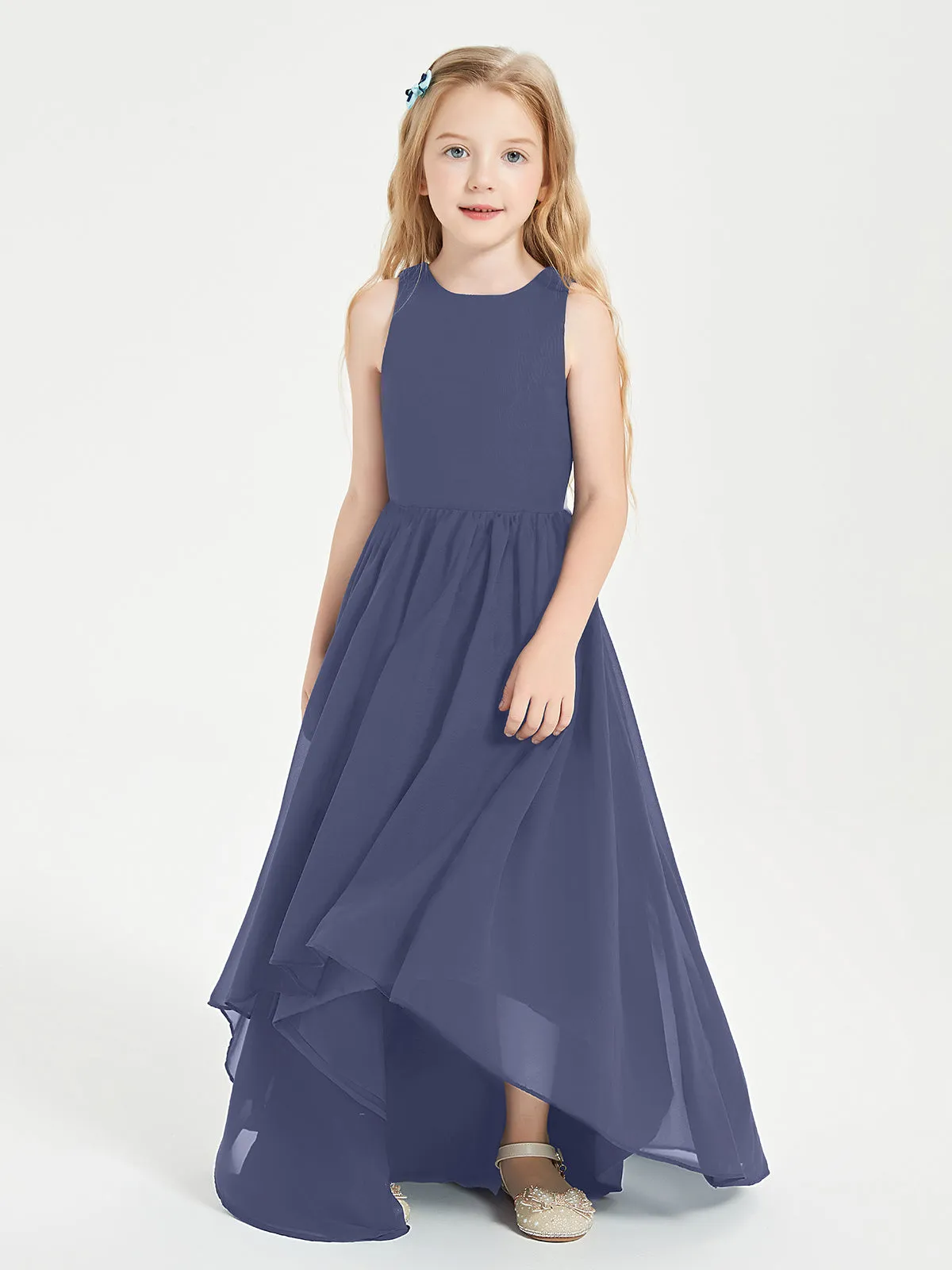 Exquisite Asymmetrical Junior Bridesmaid Dresses Scoop Neck Stormy