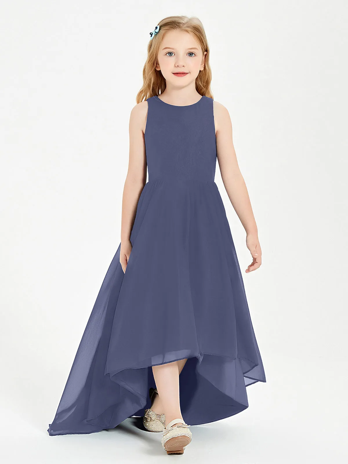 Exquisite Asymmetrical Junior Bridesmaid Dresses Scoop Neck Stormy