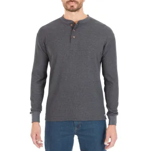 EXTENDED TAIL MINI-THERMAL KNIT HENLEY PULLOVER WITH GUSSET