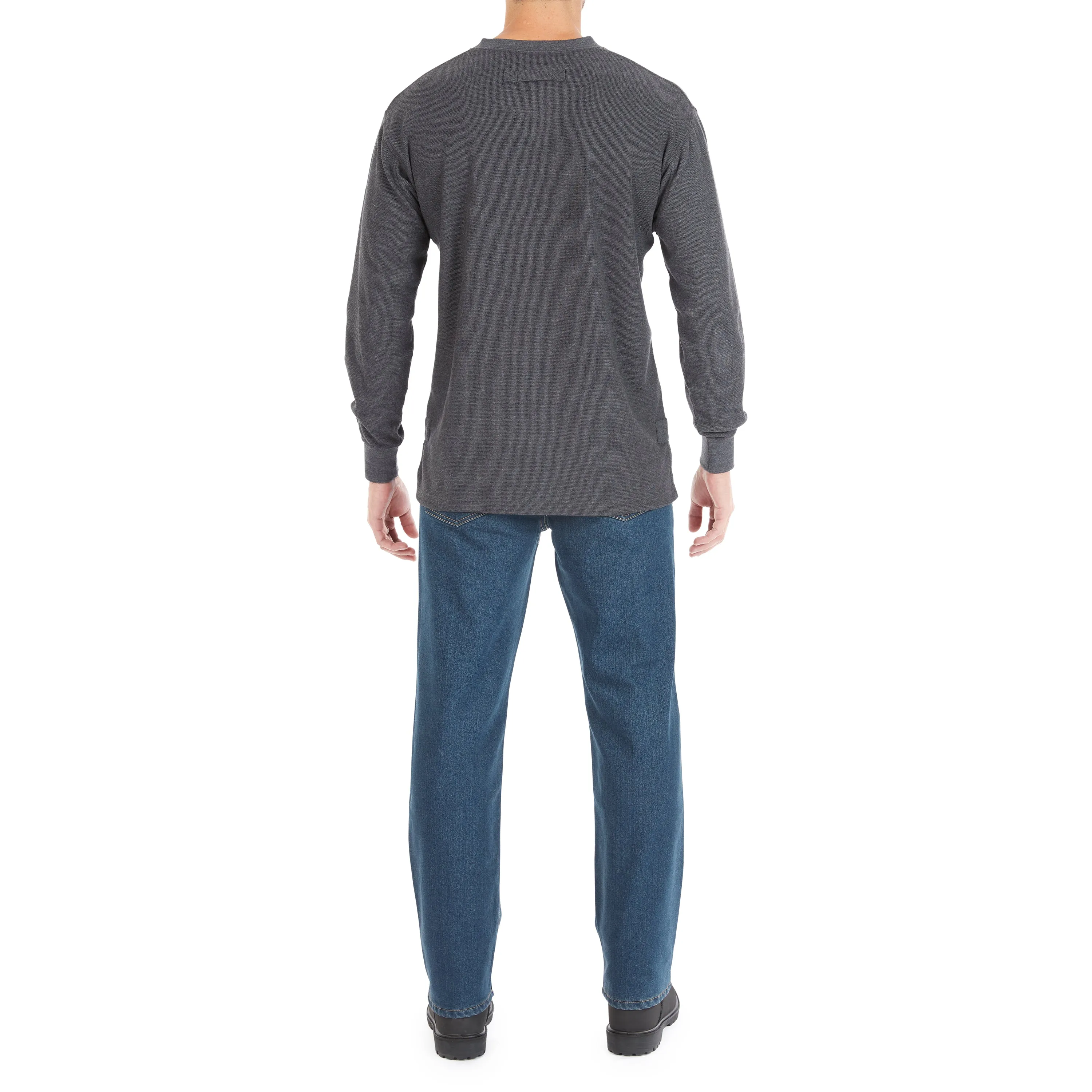 EXTENDED TAIL MINI-THERMAL KNIT HENLEY PULLOVER WITH GUSSET