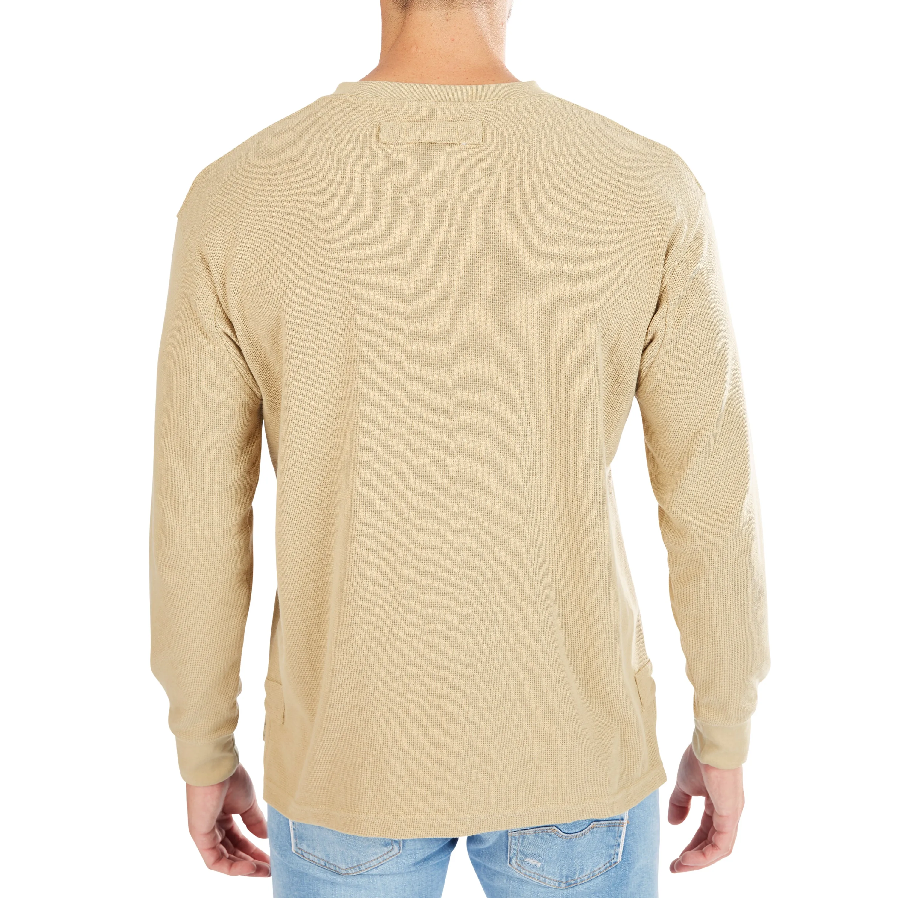 EXTENDED TAIL MINI-THERMAL KNIT HENLEY PULLOVER WITH GUSSET